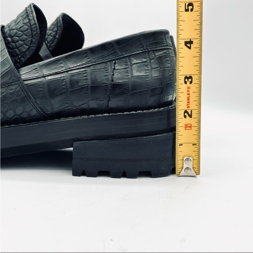 Marni Teal Croc-Effect Embossed Leather Platform Loafers | Lug Sole EU 38 / US 8 - Picture 6 of 8